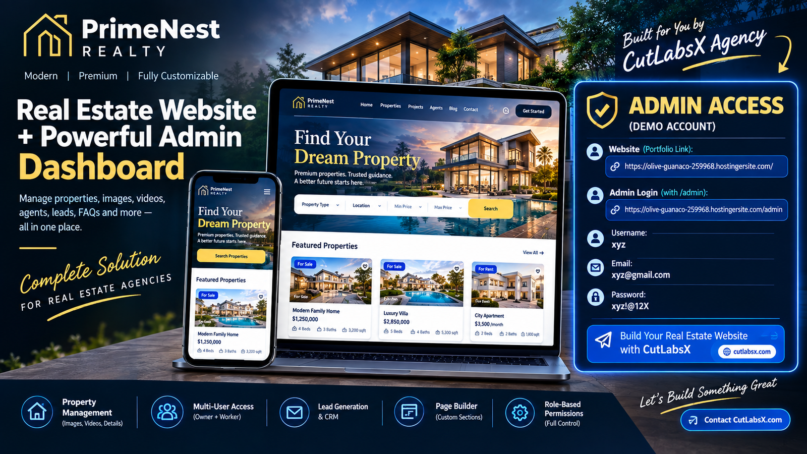 Preview of PrimeNest Realty — Premium Real Estate Website & Admin Dashboard website