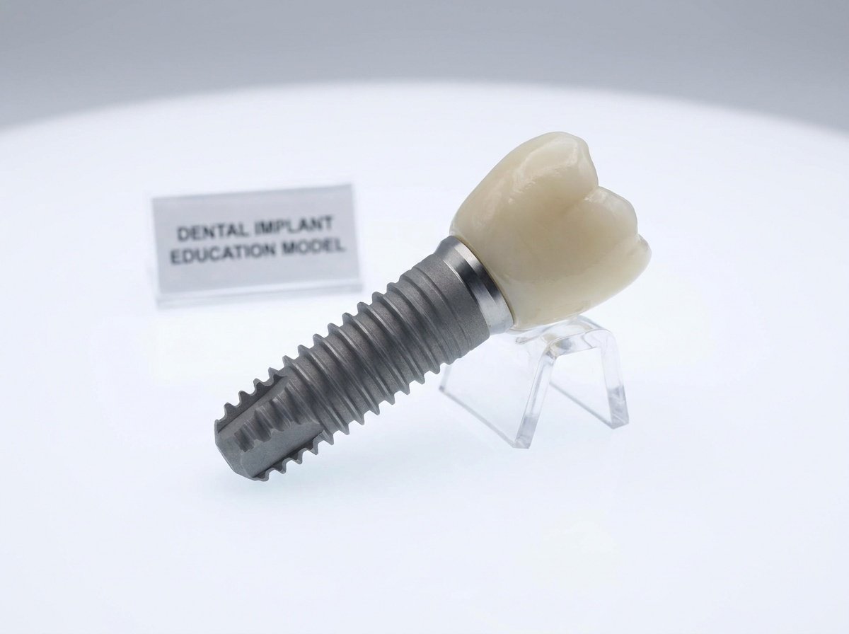 Example dental implant model showing titanium post and porcelain crown