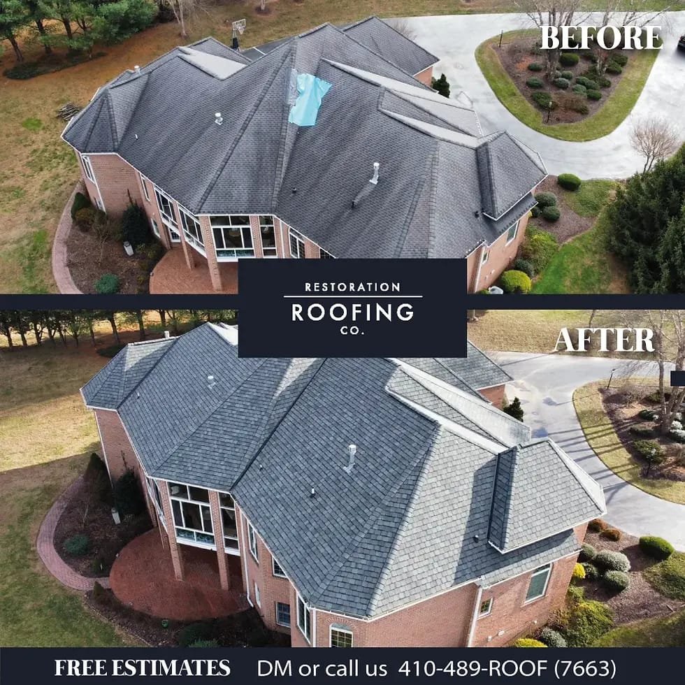 Before: roof section showing visible wear and localized damage (demo example)