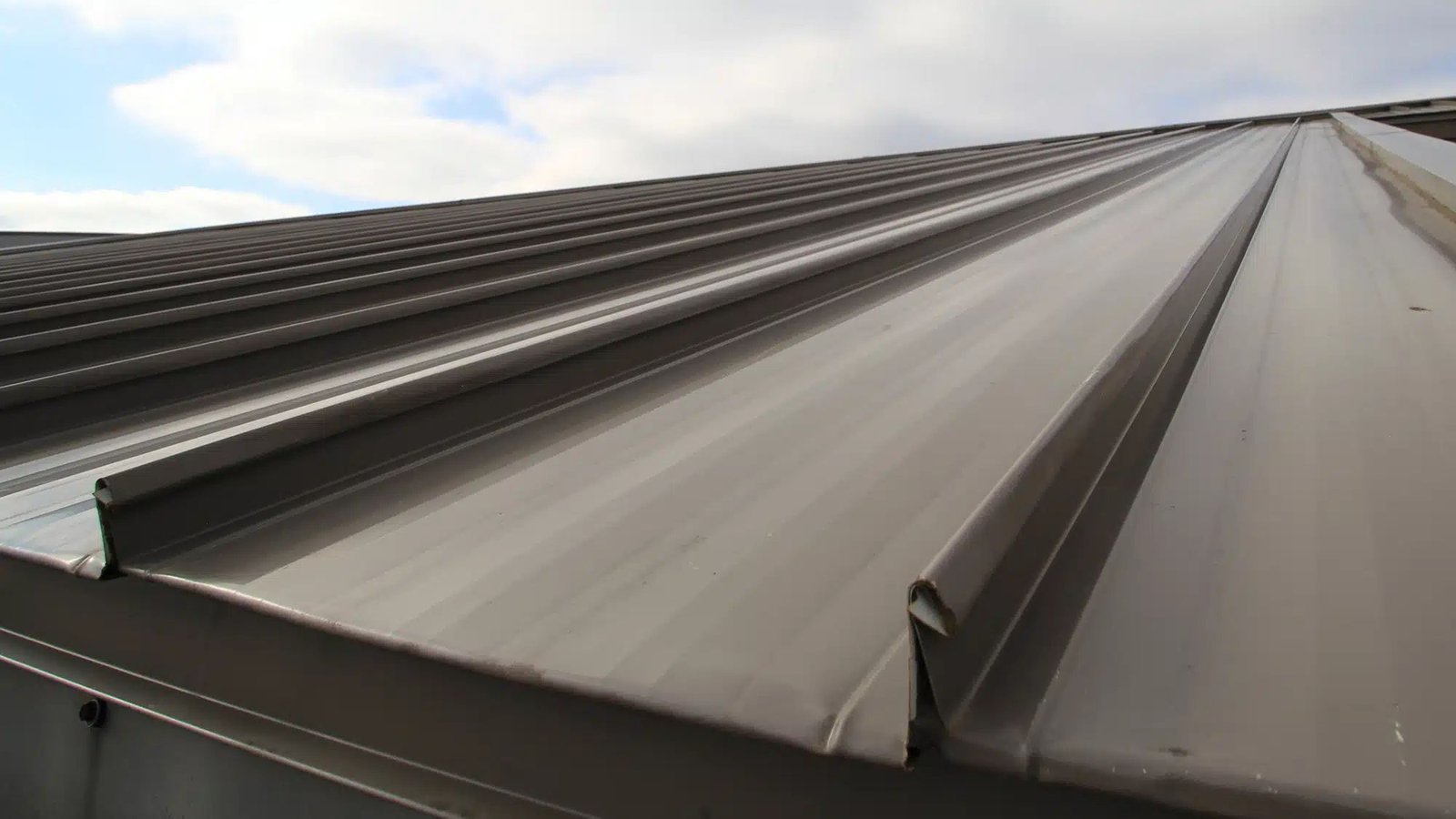 Close-up of standing seam metal roofing panels